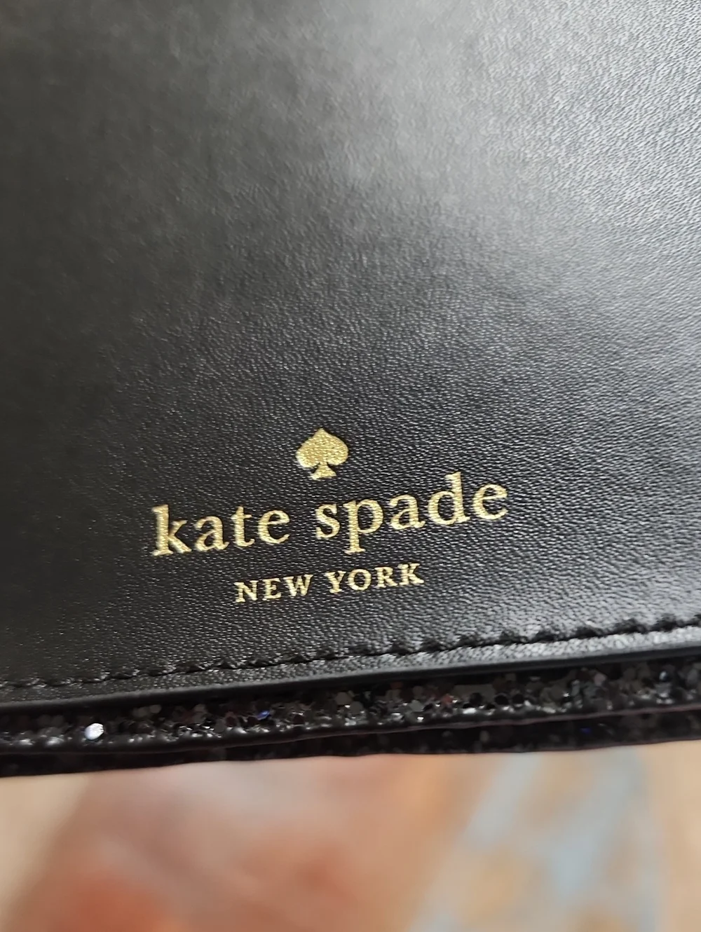 Kate Spade Black Leather Travel Card Passport Holder Sparkle NWT